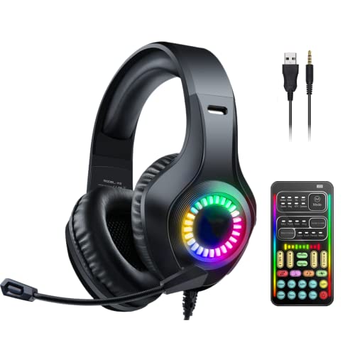 sktome Gaming Voice Changer Headset with Mic, Cool LED Light Over-Ear Headphones with Volume Control, Noise Reduction Voice Changer Gaming Headset for PS4/PS5/Xbox One/PC/Phone/Laptops (3.Black)