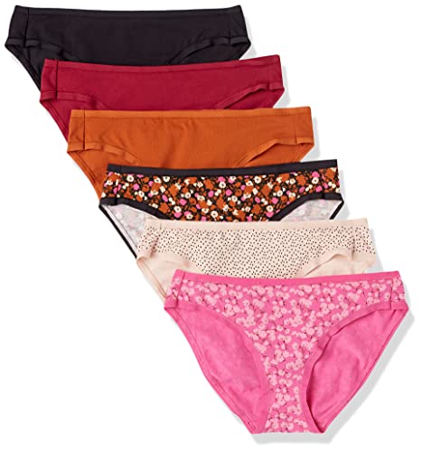 Amazon Essentials Women's Cotton Bikini Brief Underwear (Available in Plus Size), Pack of 6, Dots/Floral/Multicolor, Medium