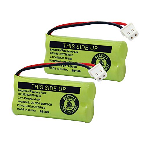 BAOBIAN BT183342/BT283342 2.4V 400mAh Ni-MH BT166342/BT266342 BT162342/BT262342 Rechargeable Cordless Phone Battery CS6709 CS6609 CS6509 CS6409 EL52100 EL50003 (2 Pack)