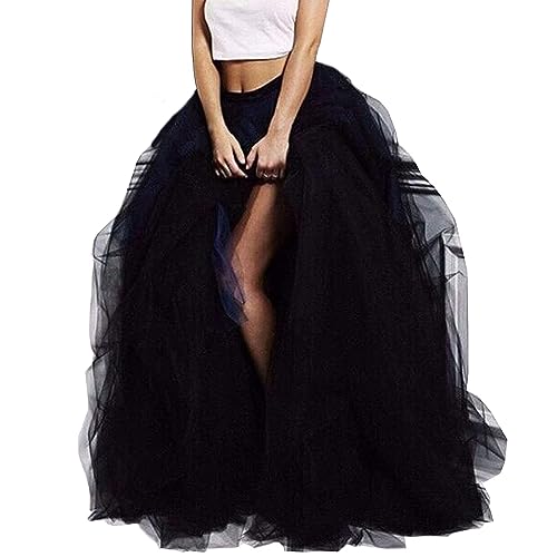 Lisong Women Maxi Tulle Floor Length Layered High Waist Spectial Occasion Skirt 5XL Black