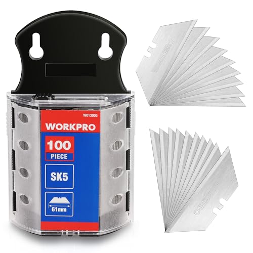 WORKPRO Utility Knife Blades, SK5 Steel, 100-Pack with Dispenser