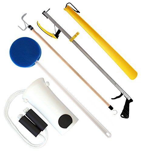 RMS Deluxe 5 Piece Set Hip Kit - Ideal for Recovering from Hip Replacement, Knee or Back Surgery, Mobility Tool for Moving and Dressing (26 Inch Reacher)