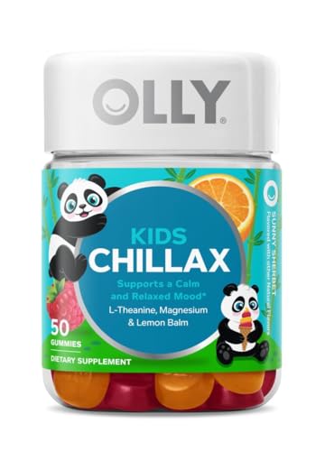 OLLY Kids Chillax, Magnesium Gummies Plus L-Theanine, Lemon Balm, Calm Chews for Kids 4+, Sherbet Flavor - 50 Count (Pack of 1)