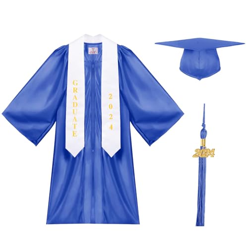 Dlala Preschool and Kindergarten Graduation Cap Gown Stole Package with 2021 Tassel, Certificate (Blue, S)