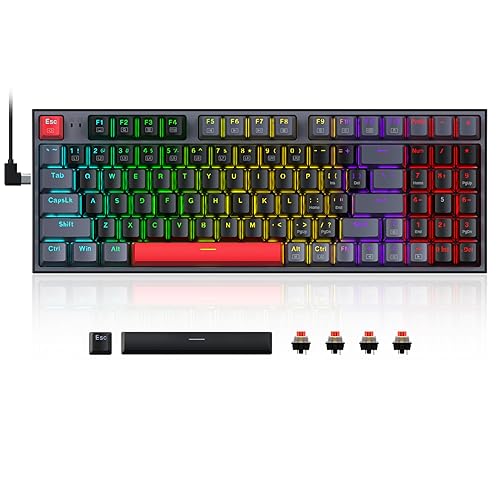 Redragon Mechanical Gaming Keyboard, Wired Mechanical Keyboard with 94 Keys, Programmable Macro Editing, Numeric Pad, Red Switches, Compact Keyboard Mechanical for Pc Mac Ipad, Black Gray