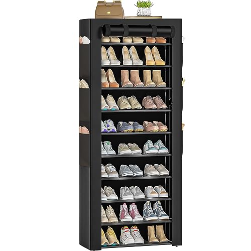 OYREL Large Shoe Rack, Black, 6 Side Pockets, 23.6' Wide x 11.4' Deep x 68.9' Tall, 36-41 Pairs of Shoes