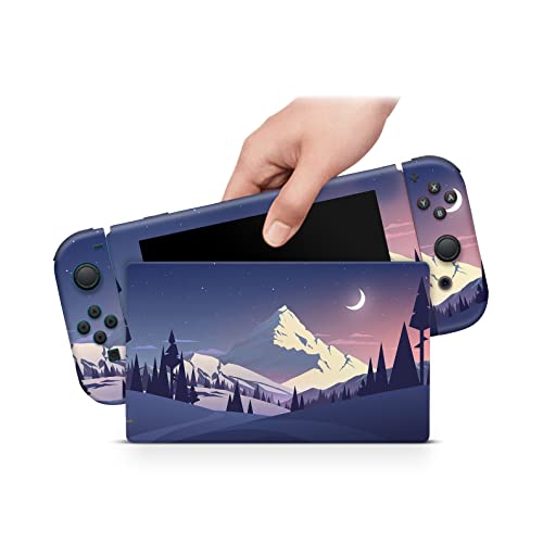ZOOMHITSKINS Compatible with Nintendo Switch Skin Cover Landscape Nature Forest Winter Blue Purple Moon Snow Montain Night View 3M Vinyl Decal Sticker Wrap, Made in The USA
