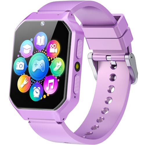 Smart Watch for Kids Age 6-12 Girls Toys with 26 Games Music Player 1.69” HD Touchscreen Video Camera Metal Case Educational Storybook Words Learning Card Toddler Watches Birthday Gifts