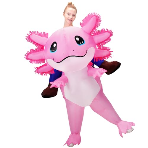 Stegosaurus Axolotl Costume Inflatable Costume for Adult Halloween Costumes Air Blow up Costumes Funny Ride on Axolotl Costume for Cosplay Party