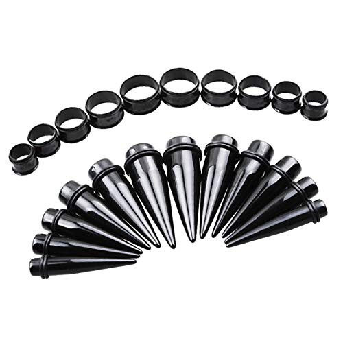 TOPBRIGHT 24PCS UV Acrylic Tapers and Surgical Steel Plugs Ear Gauges Kit Eyelets Stretching Set 00G-20mm