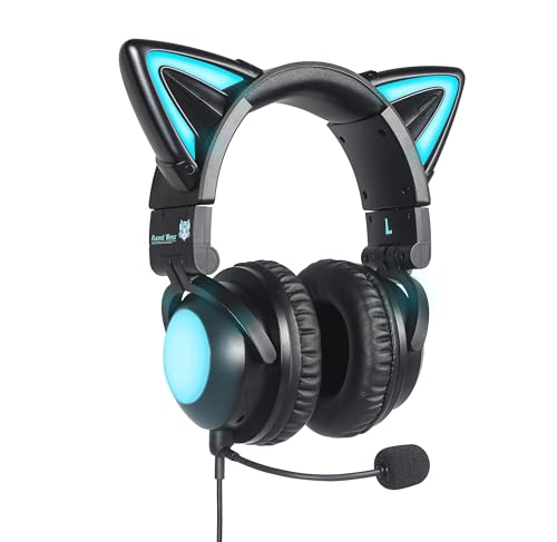 Axent Wear New Edition Wireless Cat Ear Headphones (12 Color Changing) 3.5mm Jack, Bluetooth&Wired Connection (Black)