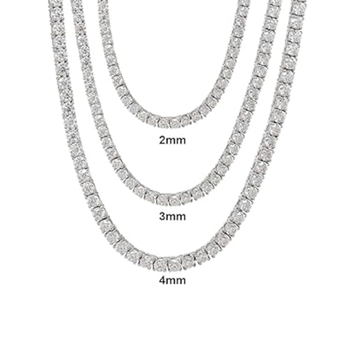 SAVEARTH DIAMONDS Round Cut Lab Created Moissanite Diamond 2MM Width Tennis Chain Necklace For Men Women In 14K White Gold Over 925 Sterling Silver, (VVS1 Clarity, 7.80 CT), Length - 22'