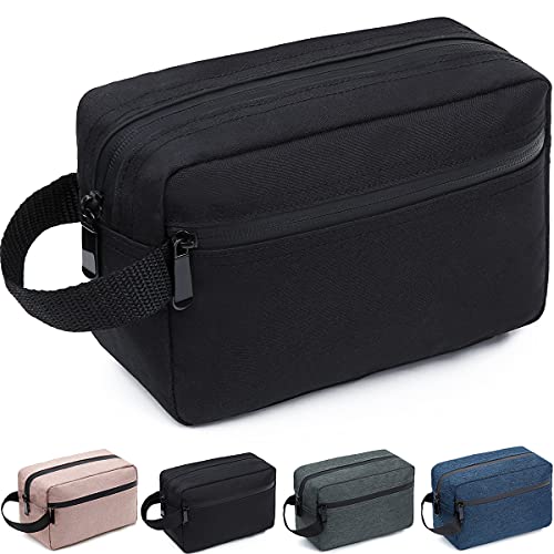 FUNSEED Travel Toiletry Bag for Women and Men, Water-resistant Shaving Bag for Toiletries Accessories, Foldable Storage Bags with Divider and Handle for Cosmetics Brushes Tools (Black)