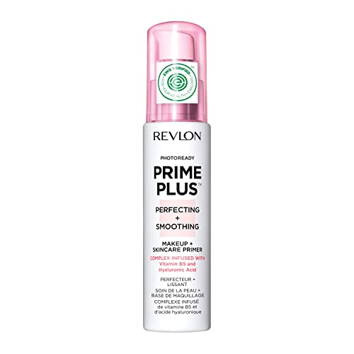 Revlon Face Primer, PhotoReady Prime Plus Face Makeup for All Skin Types, Blurs & Fills in Fine Lines, Infused with Vitamin B5 and Hyaluronic Acid, Perfecting & Smoothing, 1 Oz