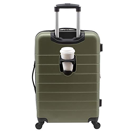 Wrangler Smart Luggage Set with Cup Holder and USB Port, Olive Green, 20-Inch Carry-On