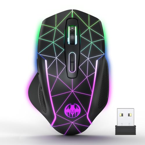 MELOGAGA Wireless Gaming Mouse, Mouse Jiggler for Laptop, Rechargeable 2.4G USB Cordless Mice with Mouse Wiggler Mover, RGB Backlight, 3 DPI + 7 Buttons for PC Mac Chromebook Desktop Computers