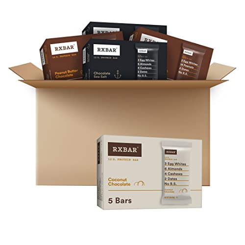 RXBAR Protein Bars, 12g Protein, Gluten Free Snacks, Chocolate Lovers Variety Pack (5 Boxes, 25 Bars)