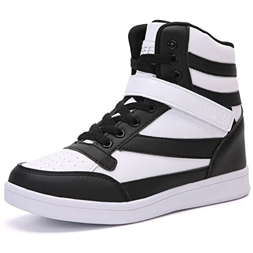 UBFEN Womens High Top Ankle Support Sneakers Black White Hidden Wedge Heel Retro Halloween Party Tennis Shoes for Girls Cosplay Removable Insole Footwear