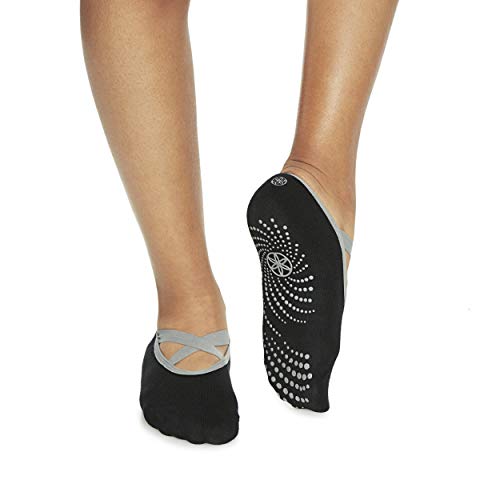Gaiam Yoga Barre Socks - Grippy Non Slip Sticky Toe Grip Accessories for Women & Men - Pure Barre, Hot Yoga, Pilates, Ballet, Dance, Home - Black/Grey