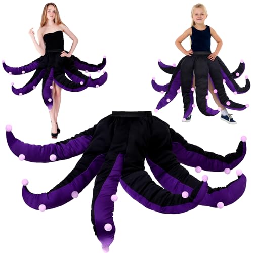 Funtery Women Octopus Costume Black Purple Octopus Dress Long Tentacles Witch Halloween Costume for Adult Halloween (29.5 Inch)