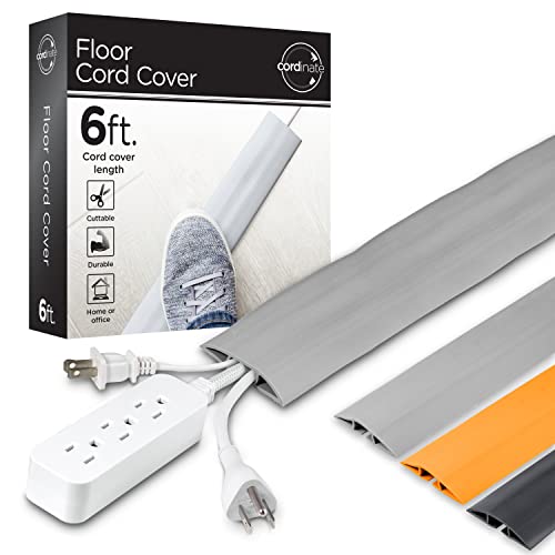 Cordinate Cord Cover Floor, Cable Management Floor Cord Cover, Extension Cord Cover, Cord Organizer and Cord Hider, Cord Covers for Wires on Floor, Gray, 6 ft, 47348