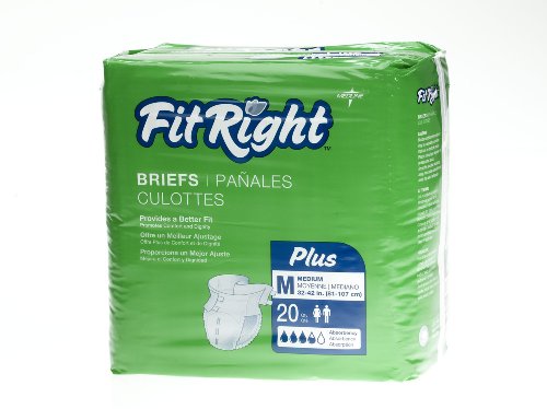 FitRight OptiFit Extra+ Adult Diapers with leak stop guards, Disposable Incontinence Briefs with Tabs, Moderate Absorbency, Medium, 32'-42', 20 Count (Pack of 4)