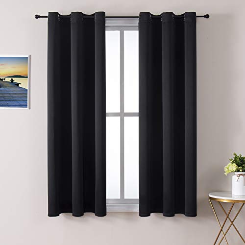 ChrisDowa Grommet Blackout Curtains for Bedroom and Living Room - 2 Panels Set Thermal Insulated Room Darkening Curtains (Black, 42 x 63 Inch)
