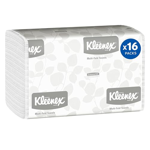 Kleenex Multifold Hand Paper Towels, Bulk (01890), Soft and Absorbent, 9.2' x 9.4' sheets, White, (150 Sheets/Pack, 16 Packs/Case, 2,400 Sheets/Case)
