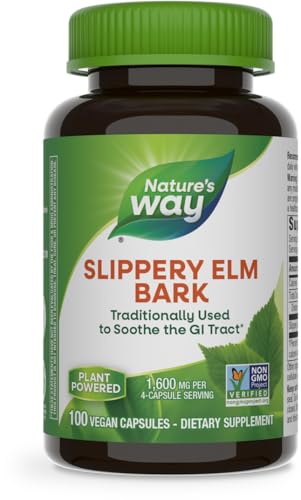 Nature's Way Slippery Elm Bark, Traditional Support to Soothe the GI Tract*, Vegan, 100 Capsules (Packaging May Vary)