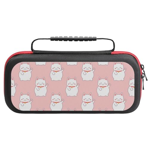 PUYWTIY Cute Lucky Cat Pink Carrying Protective Case Compatible with Nintendo Switch, 20 Games Cartridges Hard Shell Travel Bag Shockproof Portable Game Organizer