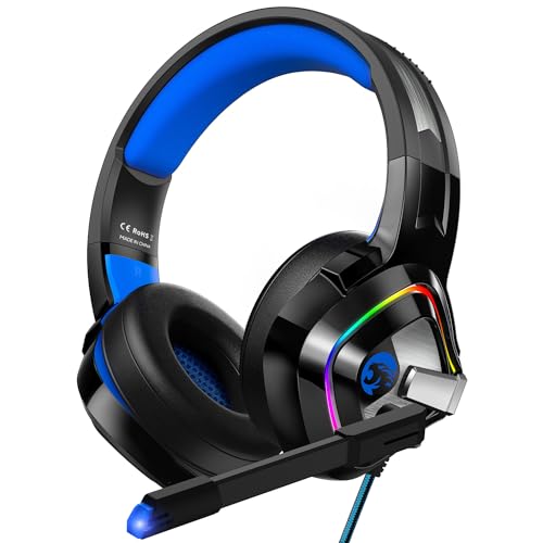 ZIUMIER Gaming Headset PS4 Headset, Xbox One Headset with Noise Canceling Mic and RGB Light, PC Headset with Stereo Surround Sound, Over-Ear Headphones for PC, PS4, PS5,Xbox One, Laptop (Blue)