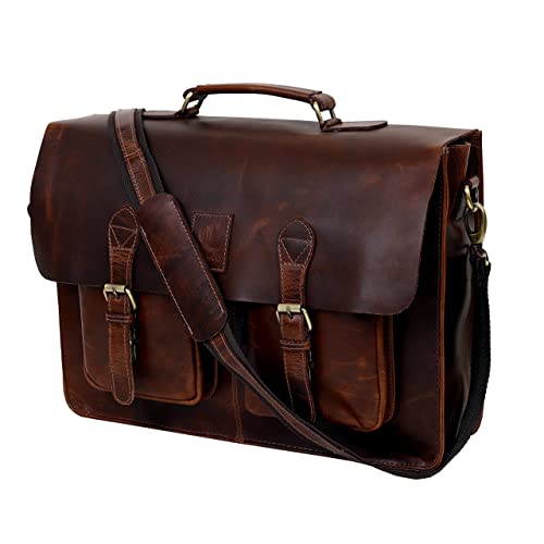 Messenger Bag for Men Women Leather Laptop Large 18 Inch Messenger Briefcase Bag Rustic Brown Crossbody Office Travel Unisex Bag Gifts for him her by Cureo