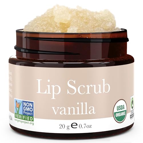 Organic Lip Scrub Vanilla - USA Made Exfoliating Lip Scrub with Natural & Organic Ingredients, Mothers Day Gifts, Moisturizing Lip Exfoliator Scrub for Dry Lips, Lip Scrubber Exfoliator & Sugar Scrub