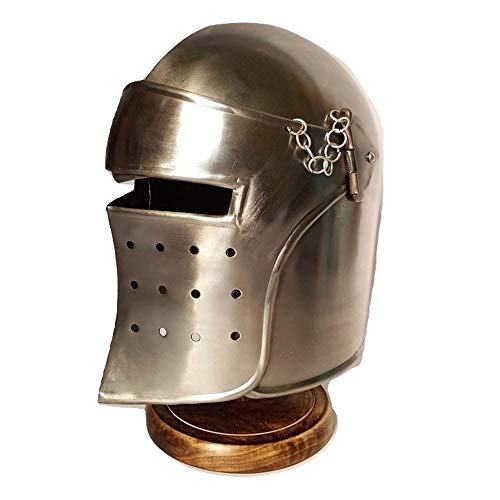 AnNafi Barbuta Helmet | Renaissance Detachable Visor Barbute 16 Guage Functional Helmets Armor Silver | Armour Wearable for Adult | Medieval Costumes Helm SCA LARP Replica Costume