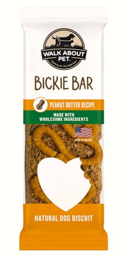 Walk About Pet, WA10001 Bickie Bar All-Natural Dog Treat/Biscuit/Snack, Peanut Butter Recipe, Individually Wrapped, Gluten-Free, Limited Wholesome Ingredients, 1.25 Ounce