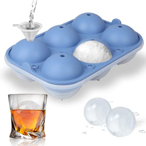 Ice Ball Maker, TINANA Reusable 2.5 Inch Ice Cube Trays, Easy Release Silicone Round Ice Sphere Tray with Lids & Funnel for Whiskey, Cocktails & Bourbon