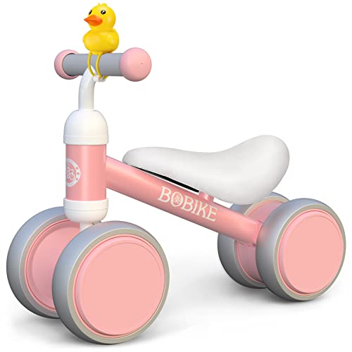 Bobike Baby Balance Bike Toys for 1 Year Old Gifts Boys Girls 10-24 Months Kids Toys Toddler Best First Birthday Gifts Children Walker Baby Walker No Pedal Infant 4 Wheels Bicycle (Pink)