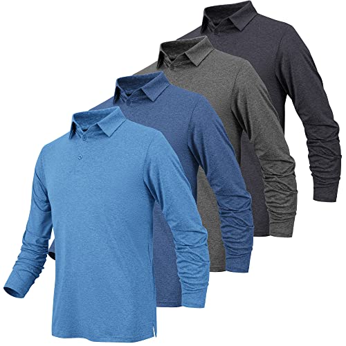 BALENNZ Long Sleeve Polo Shirts for Men Moisture Wicking Mens Long Sleeve Polo Shirts Quick Dry Golf Polos for Men Athletic Long Sleeve Golf Shirt Men 4BL