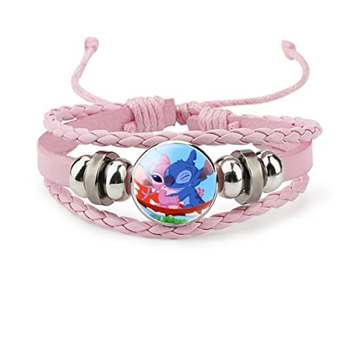 you-beat-you-land Pink Lilo Stitch Bracelet Adjustable Hand Woven Leather Bracelet Christmas and Birthday Gift Bracelet-8