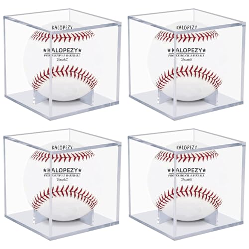 4 Pack Baseball Display Case, UV Protected Acrylic Boxes for Display,Clear Display Case Baseball Cube Memorabilia Showcase Autograph Ball Protector - for Official Size Ball