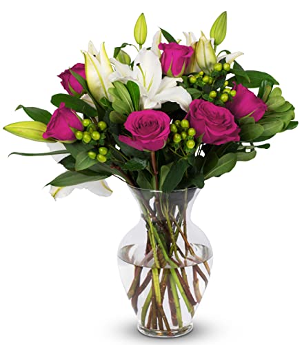 BENCHMARK BOUQUETS - Pink Elegance (Glass Vase Included), Next-Day Delivery, Gift Mother’s Day Fresh Flowers