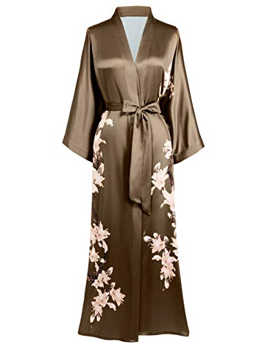 BABEYOND Kimono Robe Cover up Long Floral Satin Sleepwear Silky Bathrobe Bachelorette Robe