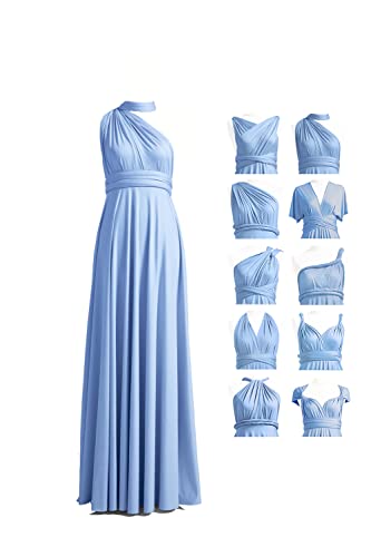 72styles Women's Bridesmaid Dresses Long Convertible Infinity Wrap One Shoulder Weeding Evening Gown Party Maxi Dress Dusty Blue
