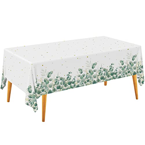 Sage Greenery Baby Shower Disposable Tablecloth, Plastic Table Cover for Baby Shower Party,Boho Greency 3 PCS, 54”x 108”