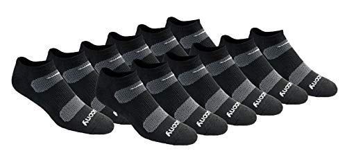 Saucony Men's Multi-Pack Mesh Ventilating Comfort Fit Performance No-Show Socks, Black Basic (12 Pairs), Large