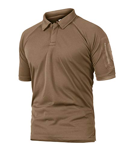 CRYSULLY Men's Bottons Shirt Urban Sportswear Travelling Army Uniform Short Sleeve Leisure Polo Shirt Wolf Brown