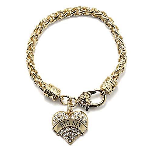 Inspired Silver - Big Sis Braided Bracelet for Women - Gold Pave Heart Charm Bracelet with Cubic Zirconia Jewelry
