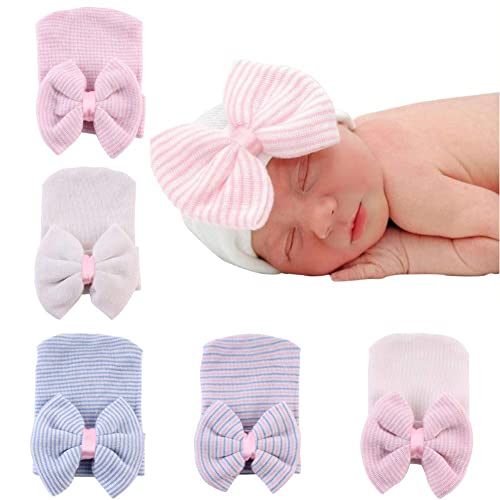 upeilxd Newborn Hospital Hat Infant Baby Hat Caps with Bow Soft Cute Nursery Beanie Hat