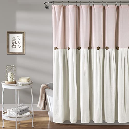 Lush Decor Linen Button Shower Curtain, 72' x 72', Blush & White