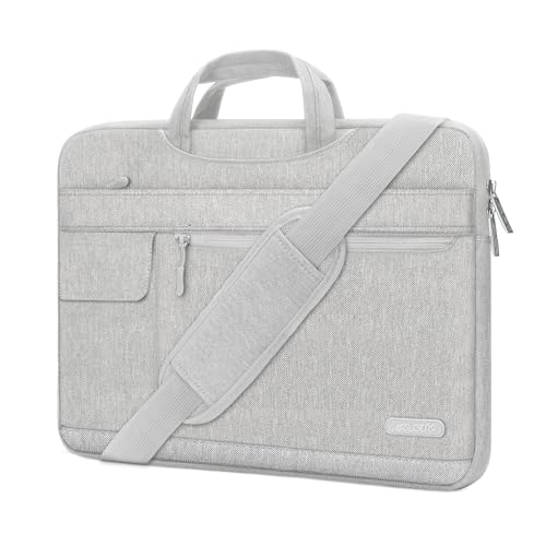 MOSISO Laptop Shoulder Bag Compatible with MacBook Air/Pro,13-13.3 inch Notebook,Compatible with MacBook Pro 14 inch M3 M2 M1 Pro Max 2023-2021,Polyester Flapover Briefcase Sleeve Case, Gray